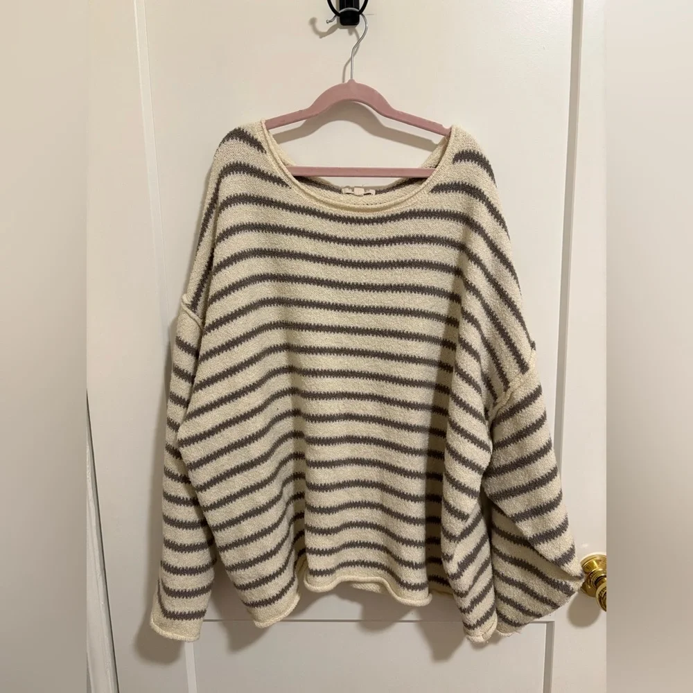 Cream and Gray Striped Sweater - Picture 1 of 2